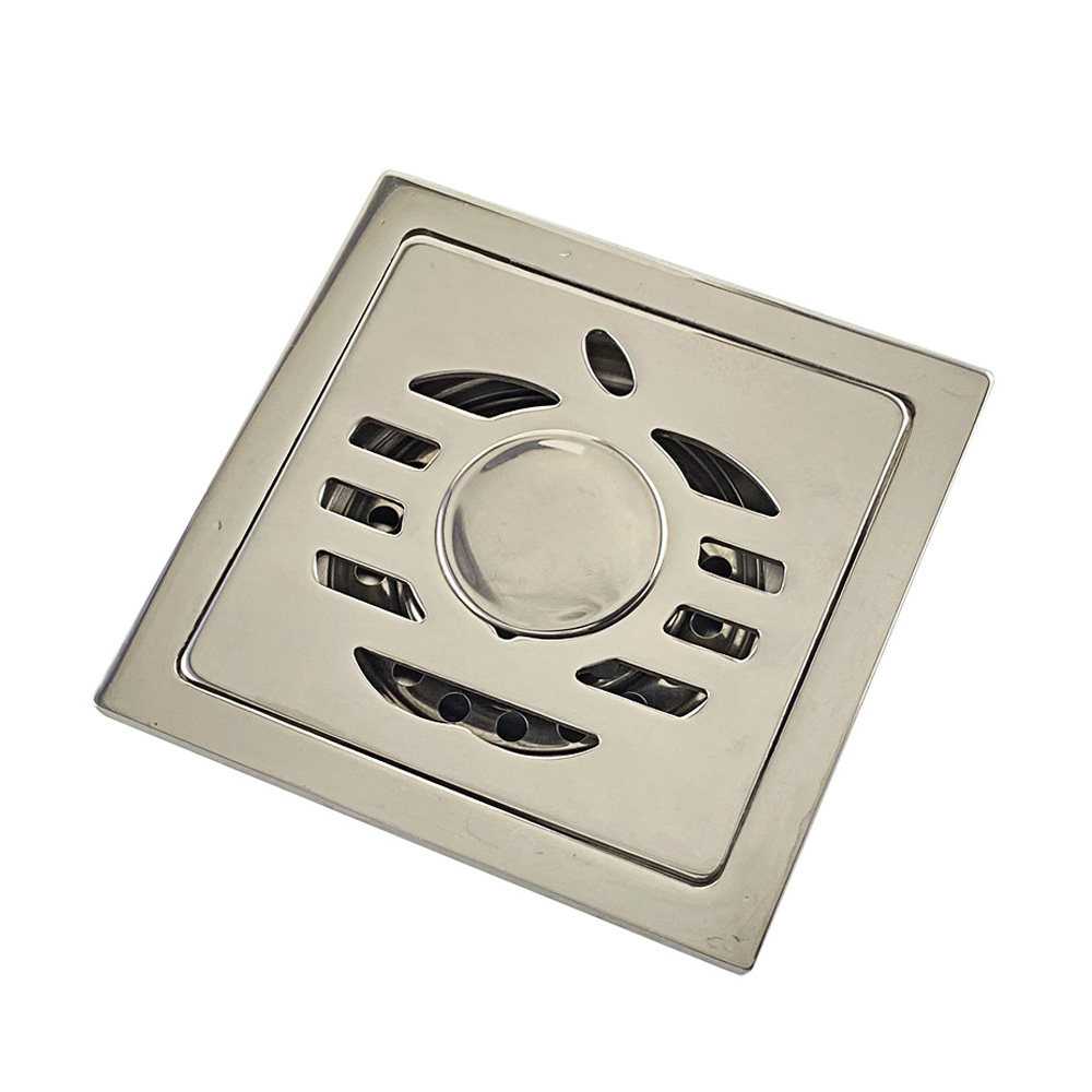 High quality dual 6mm thick 4 inch 201 stainless steel apple pattern bathroom shower brass odor proof self seal floor drain