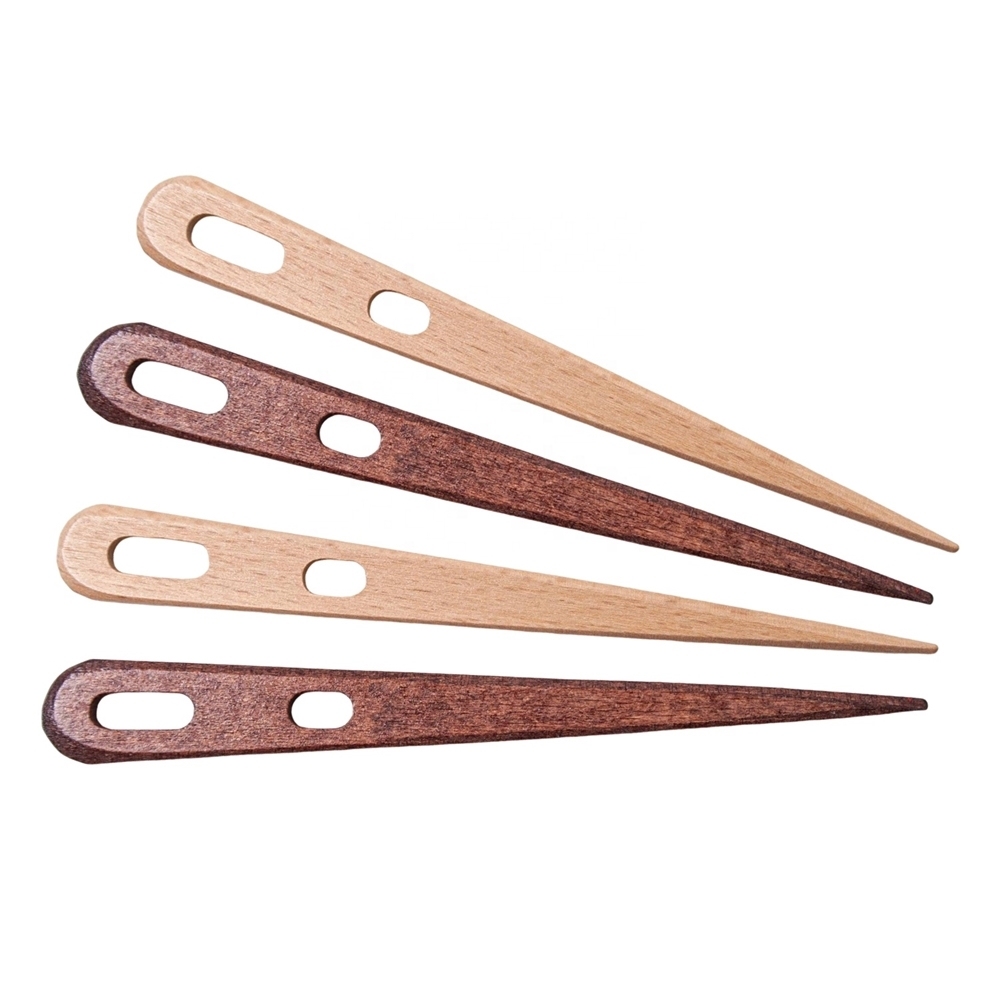 Set 4 Needlebinding Beechwood Needle with Large Two-Eyed Multipurpose Weaving Knitting Sewing Needles for Craft Work