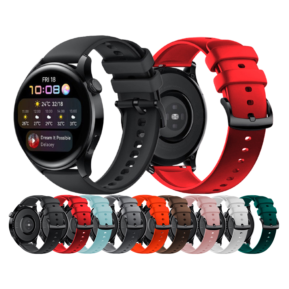 New Rubber 22mm Watch Strap Official Style Silicone Belt Black Buckle Watch Band For Huawei Watch 3 46mm / Pro 48mm Watchband