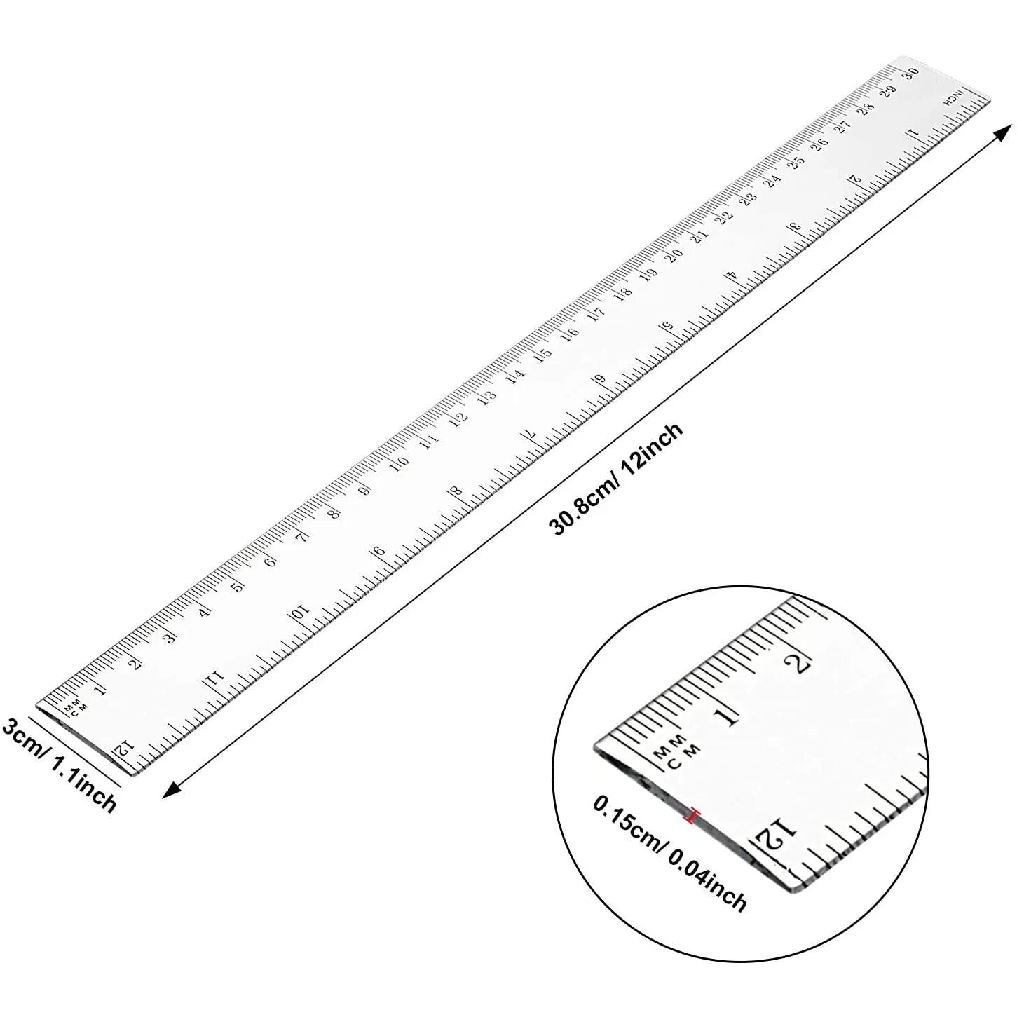 Wholesale 30 cm 12 inch transparent ruler can be customized