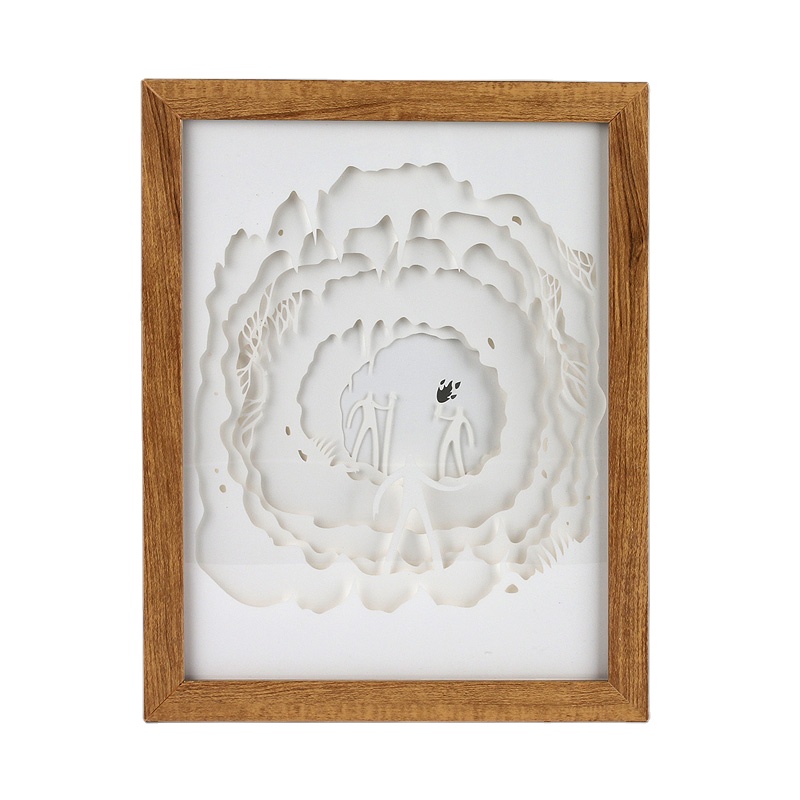 Shadow box paper cut Handmade paper diorama in a frame made of chipboard and plastic
