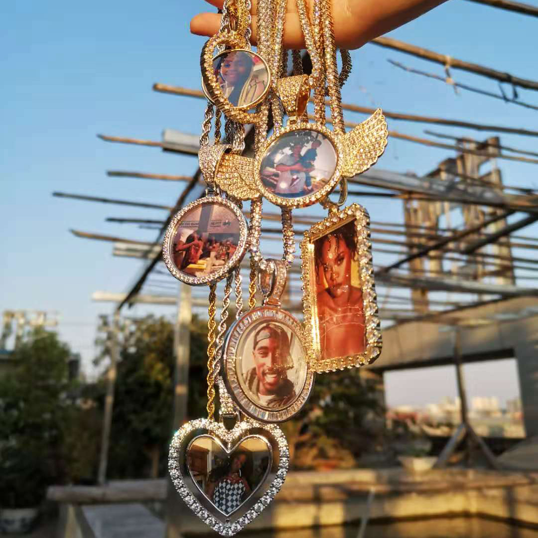 Trend Custom Made Heart Shape Brass Photo Rotate Necklace For Men Women Fashion Iced Out Hip Hop Jewelry