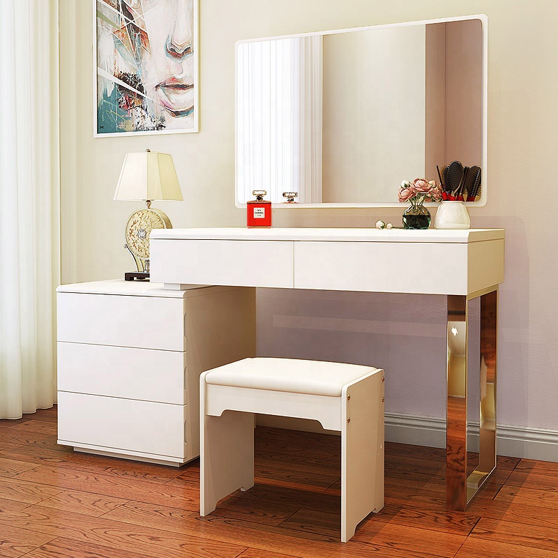 Modern High Quality Mirror Wooden Dressing Storage Table With Drawers and Cabinet