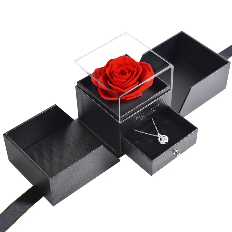 PATENTED PRODUCT Wholesale Forever Eternal Real Rose With Love You Necklace In 100 Languages Gift Set Preserved Roses Box