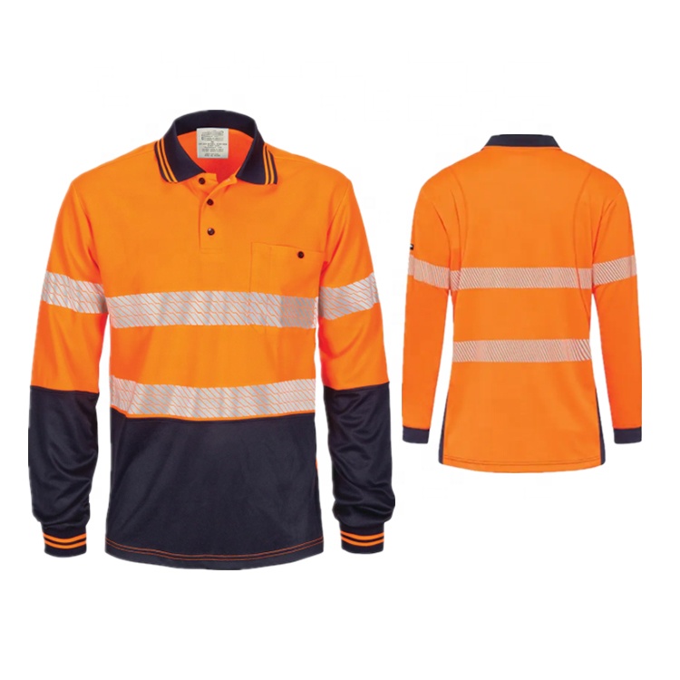 Hi-Vis Segment Taped Mircomesh Polo Long Sleeve Polo shirt safety work wear Safety protective Clothing