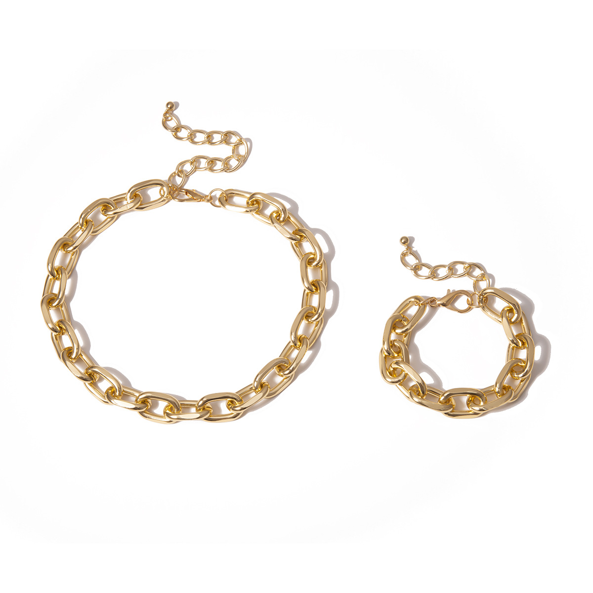 Superstarer vintage gold single layer necklace bracelet women simple cross chain jewelry set