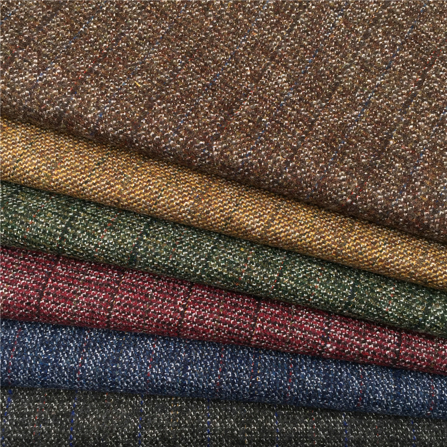 Wholesale 10% Wool 90% polyester blend composition stripe design textured suiting men's suit blazer fabric for winter cloth