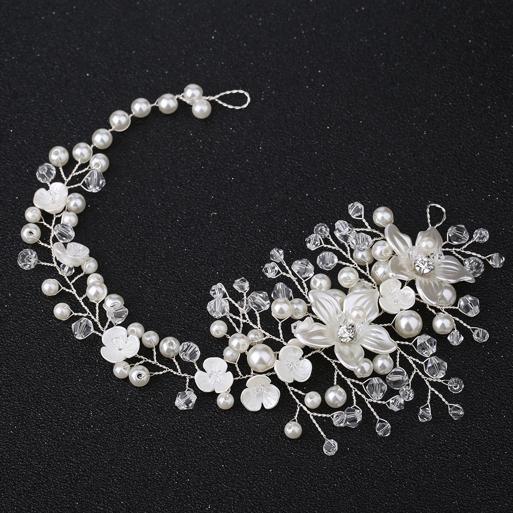 Flower Headwear Wedding Headband for Bride Crystal Pearls Women Tiara Bridal Headpieces Hair Jewelry Accessories