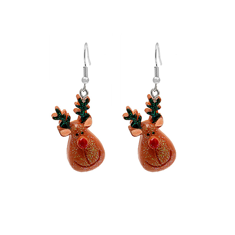 Hot Selling Europe and America Cute Cartoon Acrylic Color Santa Claus Gift Earring Ornaments Gift