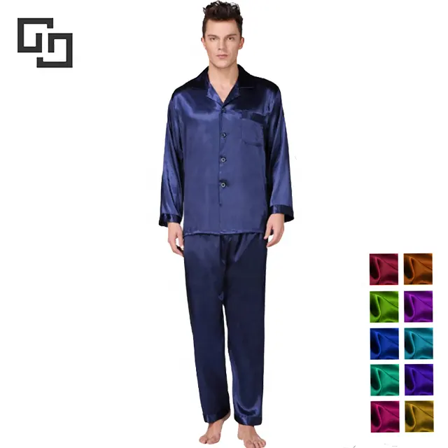 Setnotch Collar Contrast Sleepwear Men'S Satin Silk Pajama Sets