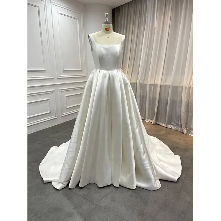 Новинка от производителя, винтажные атласные простые высококачественные свадебные платья с вырезом лодочкой и кристаллами