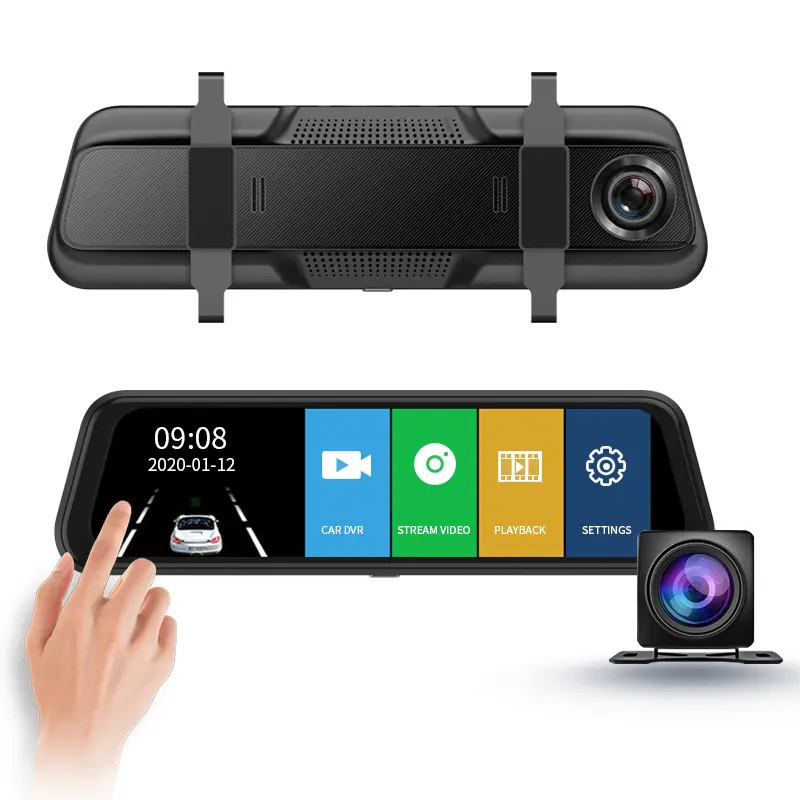 Manufacture Car Video Recorder 1080P Dual Lens Dvr Dash Cam 10 Inch Touch Car Camera Streaming Rear View Mirror Car DashCamera