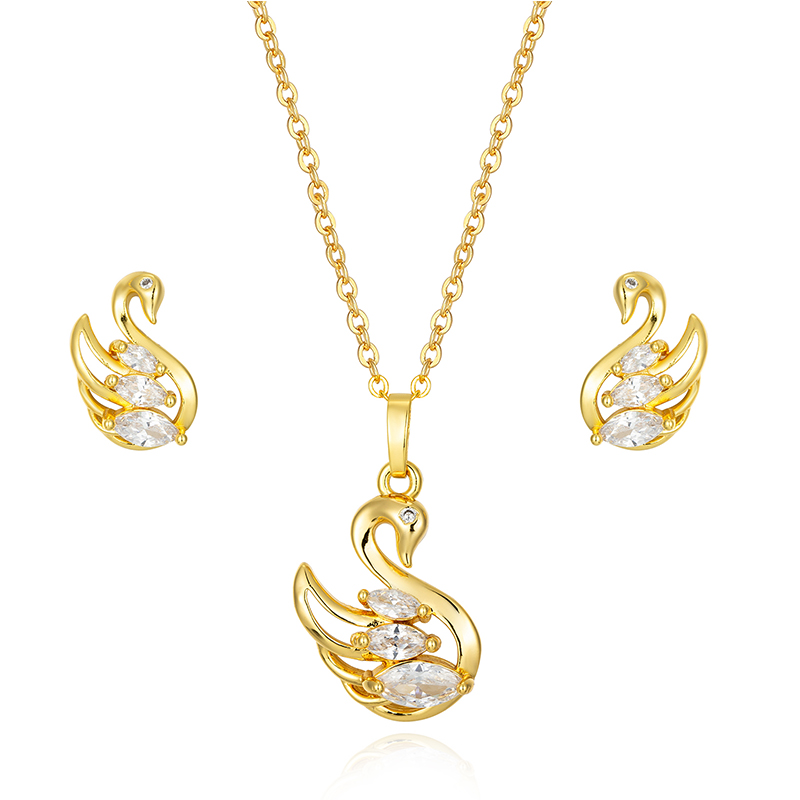 Ins New Fashion African Nigerian Women Wedding Gold Goose Shape AAA Zircon Necklace Earrings Jewelry Sets