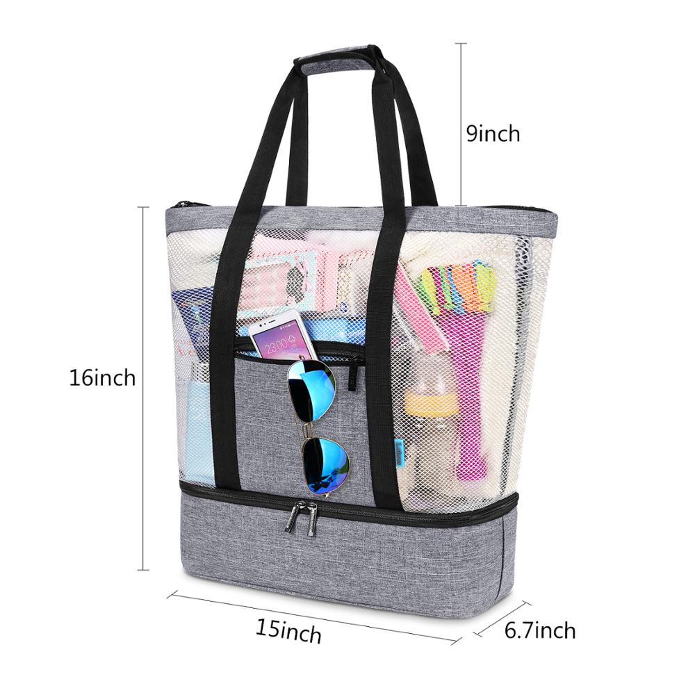 Lokass Stylish Multi Use Mesh Bag Beach Tote Bag Women Shoulder Handbag Tote Beach Bag With Cooler Compartment
