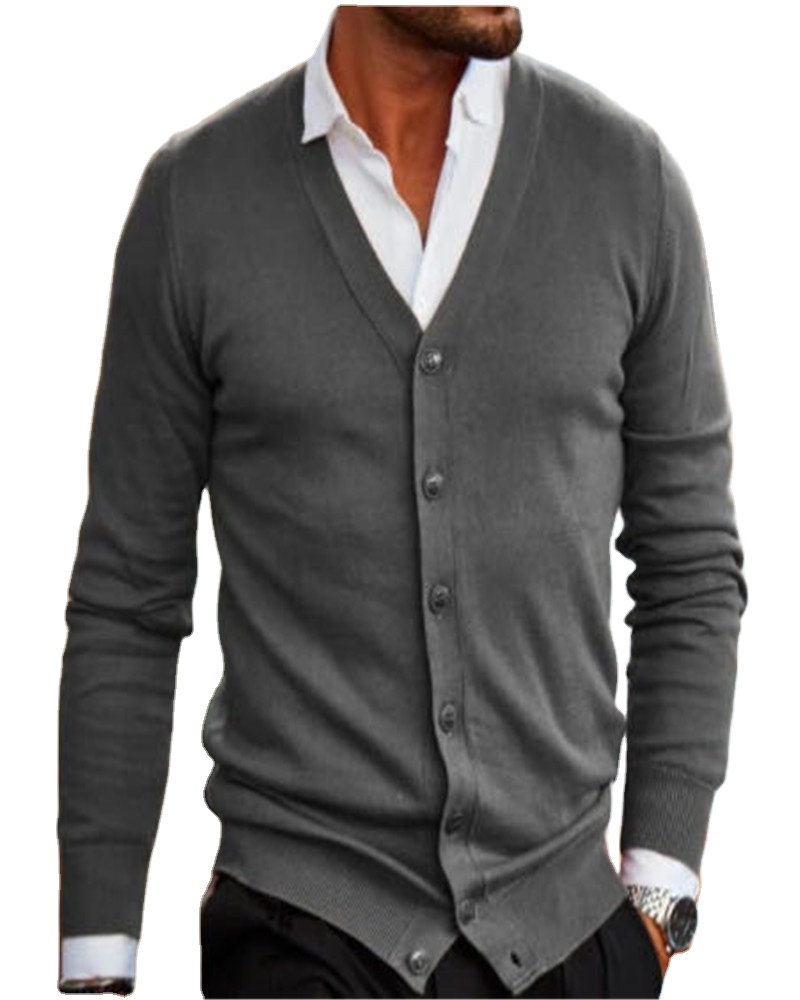 2021 Custom cardigan men autumn solid color v neck long sleeve knitwear cardigan casual plus size daily sweater cardigan men