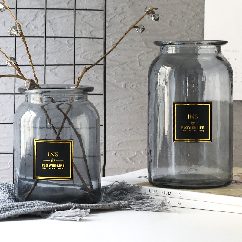 Nordic 20 Kinds INS Wind Glass Reagent Vase Hydroponic Dried Flower Small Vase Living Room Decoration with rope and sticker