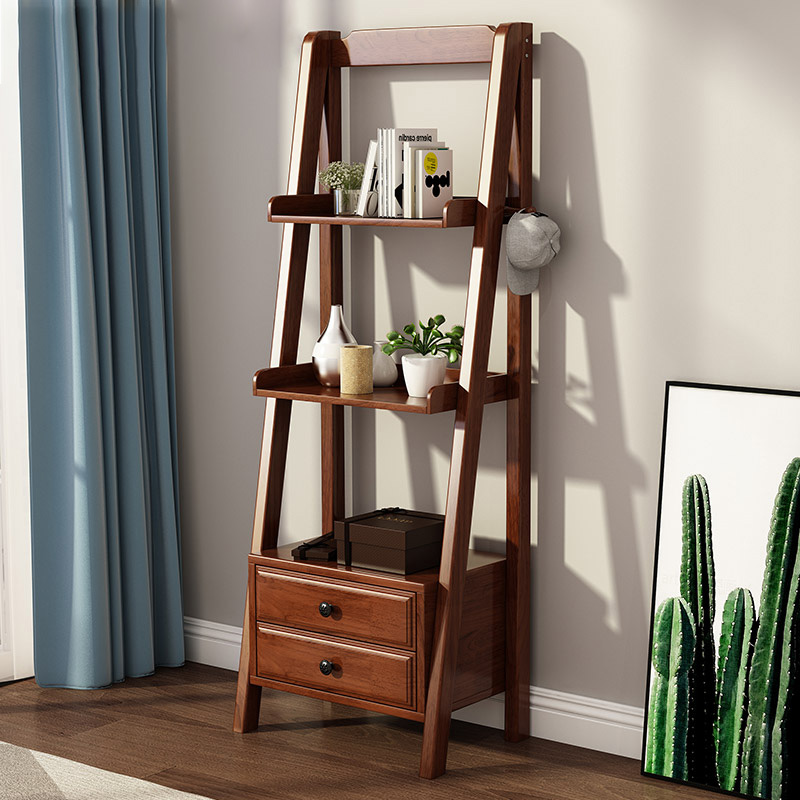 Solid Wood Floor With Drawer Racks Simple Living Room American Multi-layer Small Bookcase Log Book Shelf MZWS8117