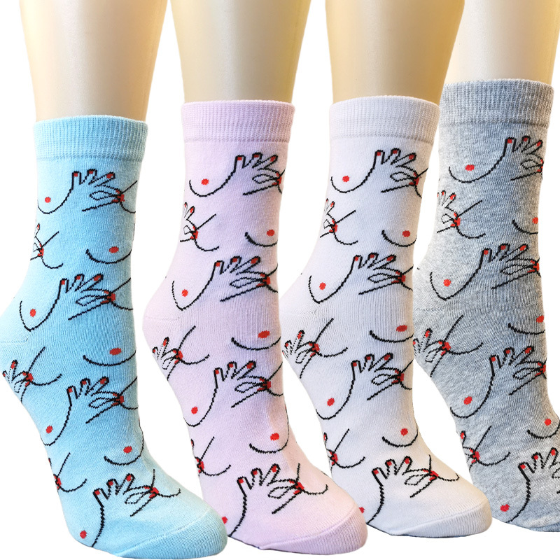 New personality pattern men's and women's socks sweat-absorbent trendy illustration grab chest socks