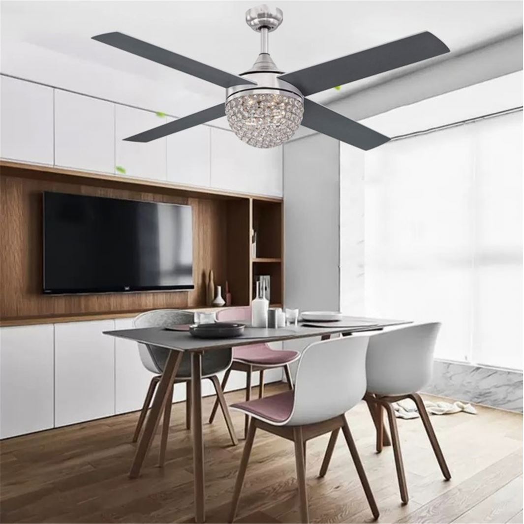 Modern Luxury Crystal Yellow Light Chandelier Decorative Led Lamp 42" Blades Ceiling Fan Light