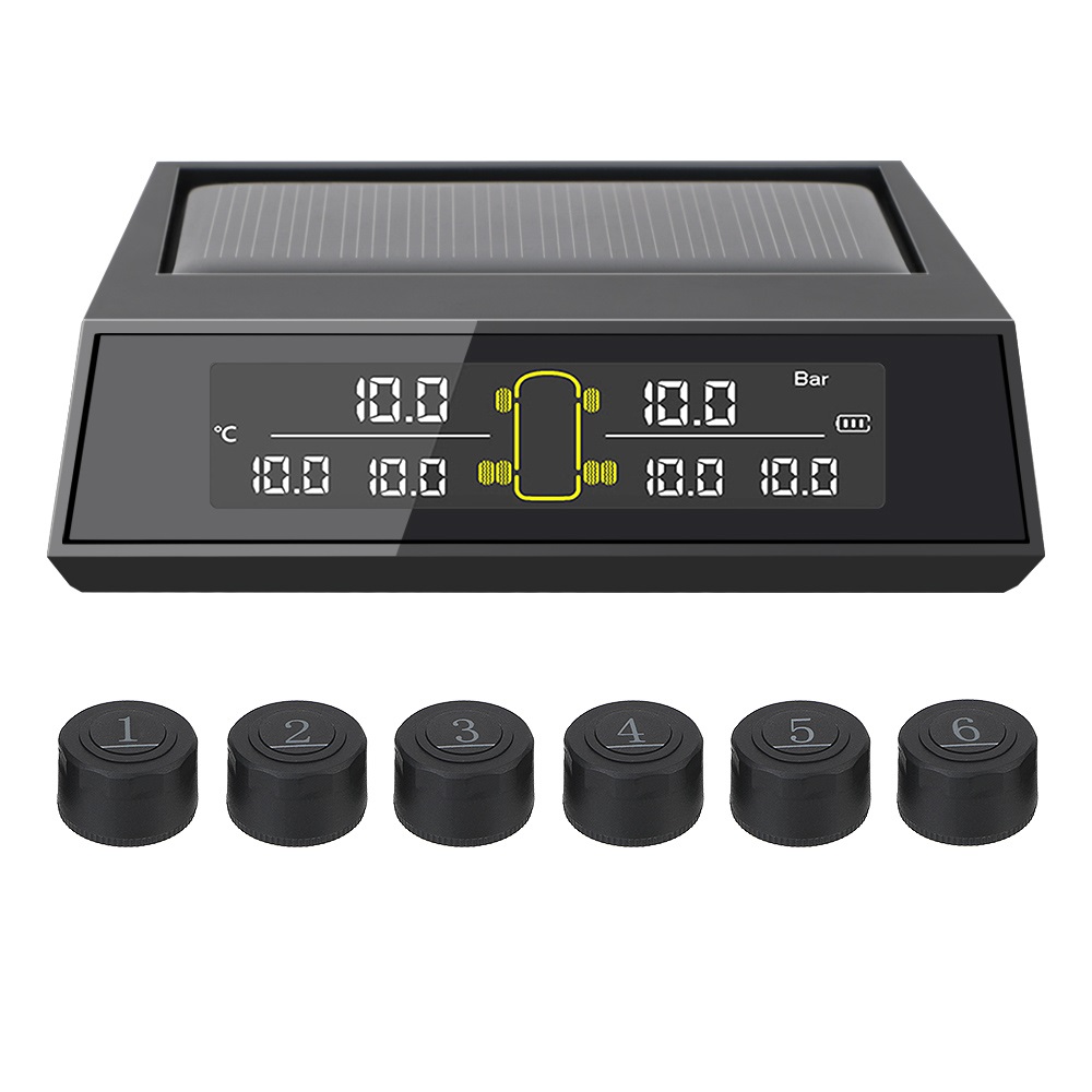 Система контроля давления в шинах TPMS, цветной ЖК-экран, на солнечной батарее, диапазон давления в шинах 0-8 бар, 6 датчиков