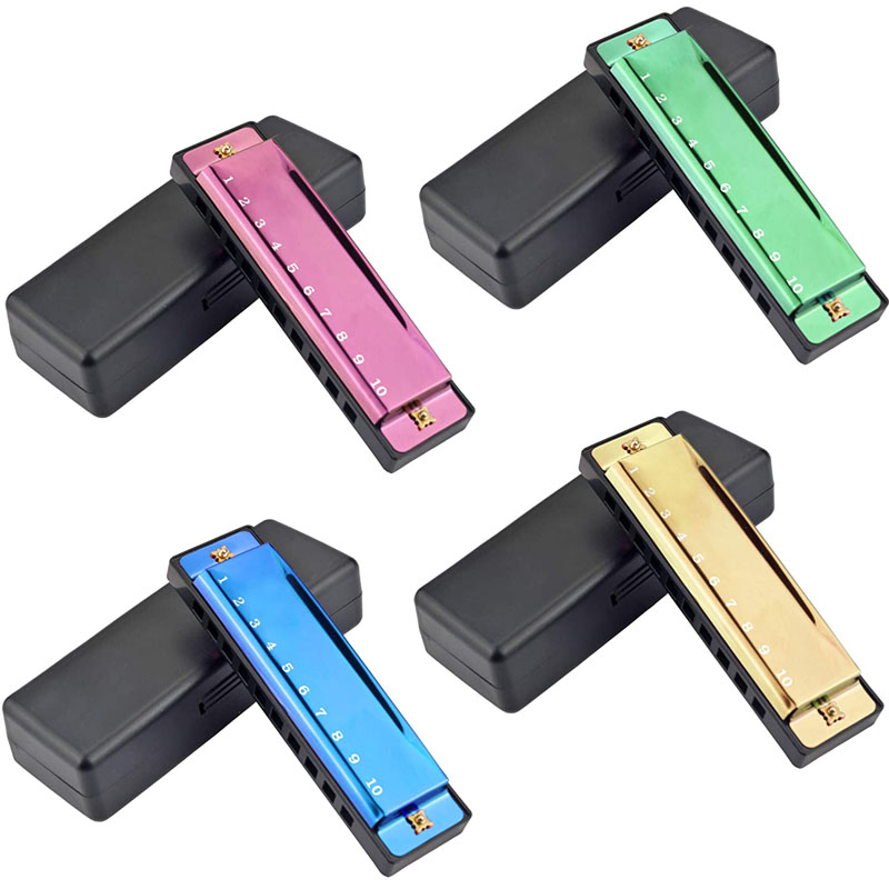 Hot selling custom 10 Hole Colorful toy harmonica cromatica keychain harmonica with harmonica bag