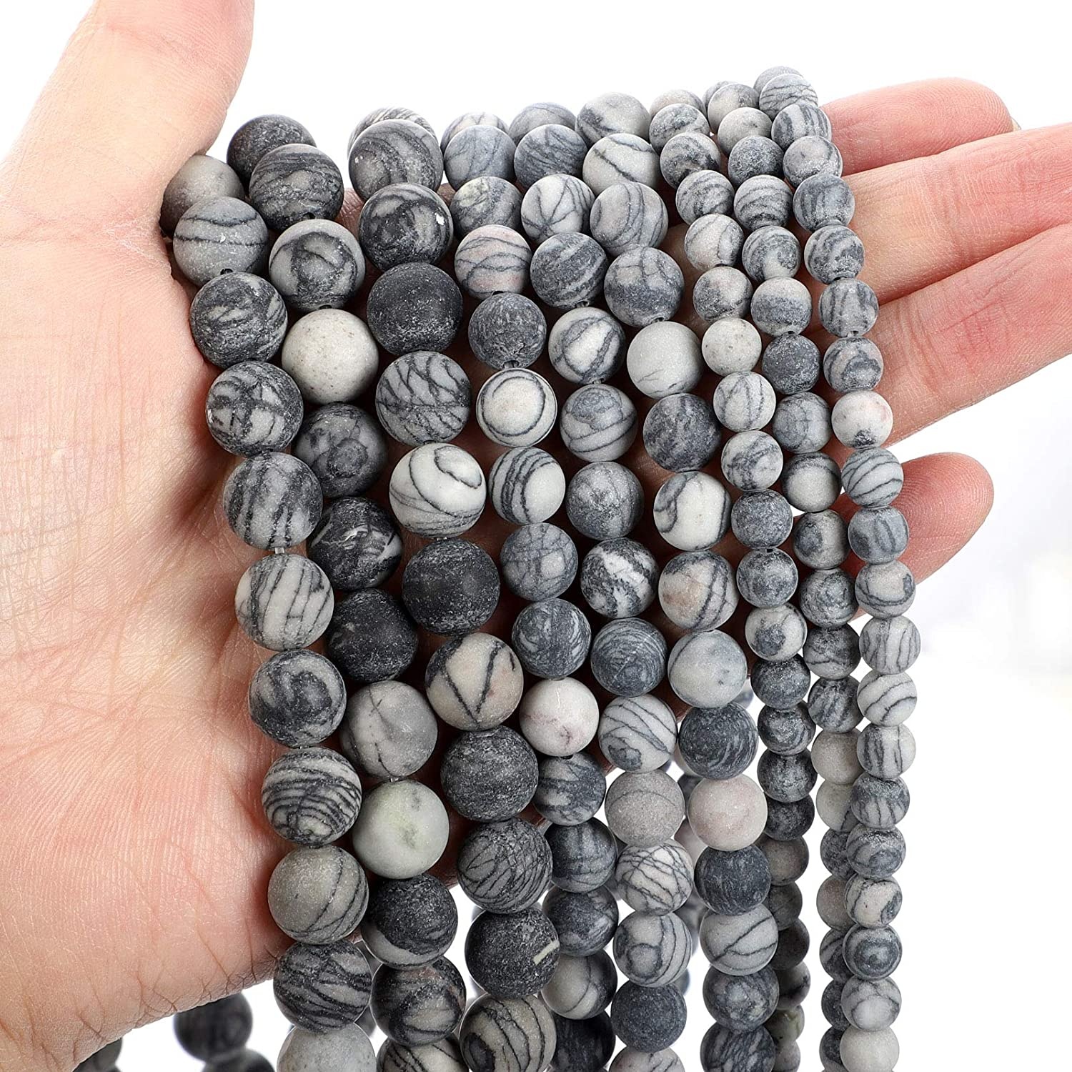Wholesale manufacturer genuine high quality natural 8mm matte gemstone bead black network stone loose bead