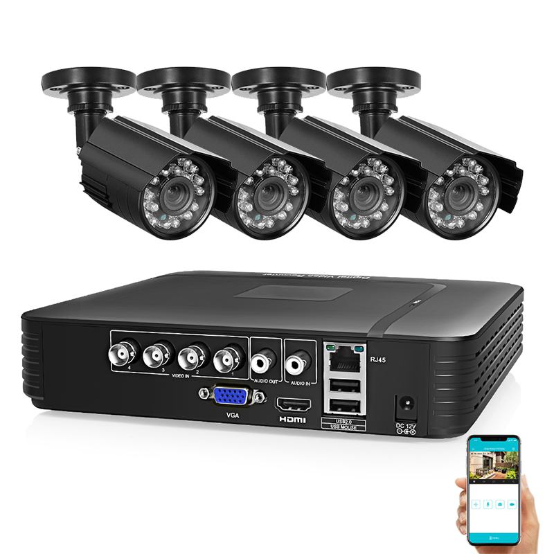 4CH DVR CCTV системы 1080p 4 шт. камеры комплект 2MP видеонаблюдения 4-канальный 5 в 1 видеорегистратор инфракрасный AHD комплект системы безопасности