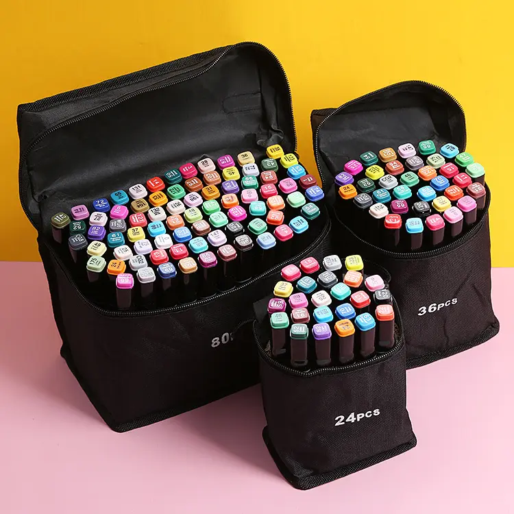 drawing set double tips round nib and chisel nib 24 30 46 colored mark pen set with fabric bag