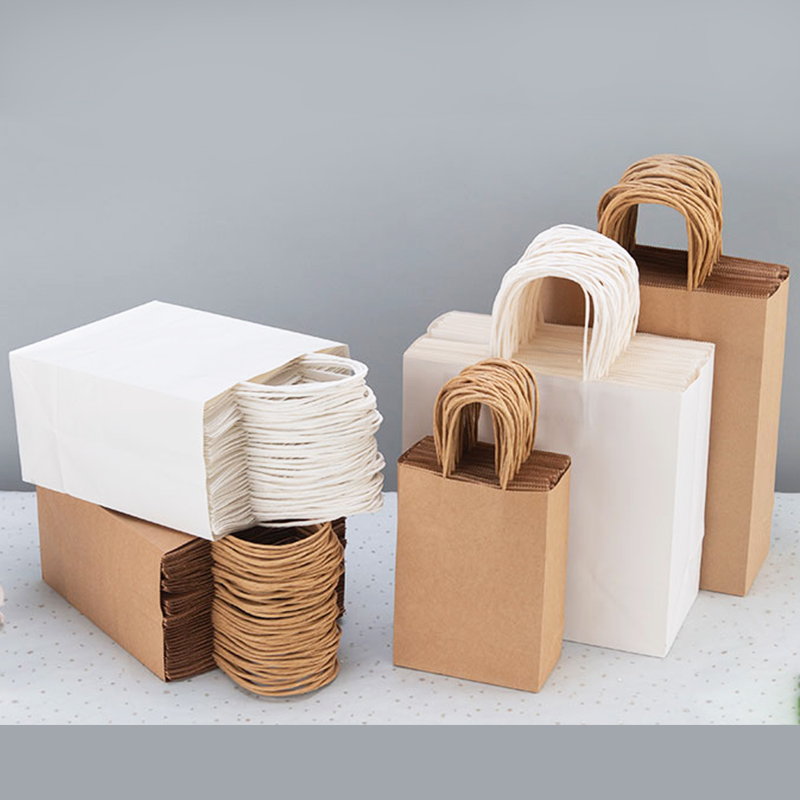 Custom Logo Print Gift Bag с Handle, Kraft Paper, White, Brown, Wholesale