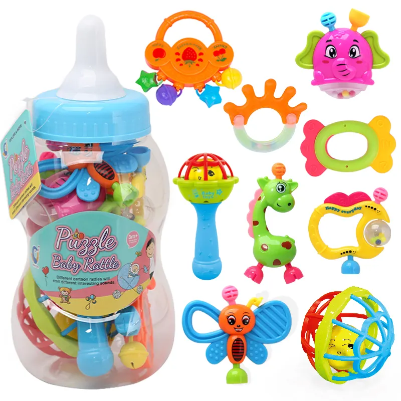 Plastic bottle packaging handbell baby soft rattles toys rattle set