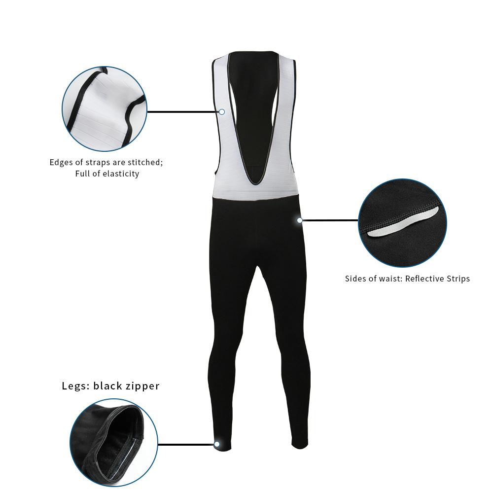 New Wholesale Riding Bib Wear Winter Warm Fabric with Pocket and Zipper Custom Men's Cycling Bib Tight