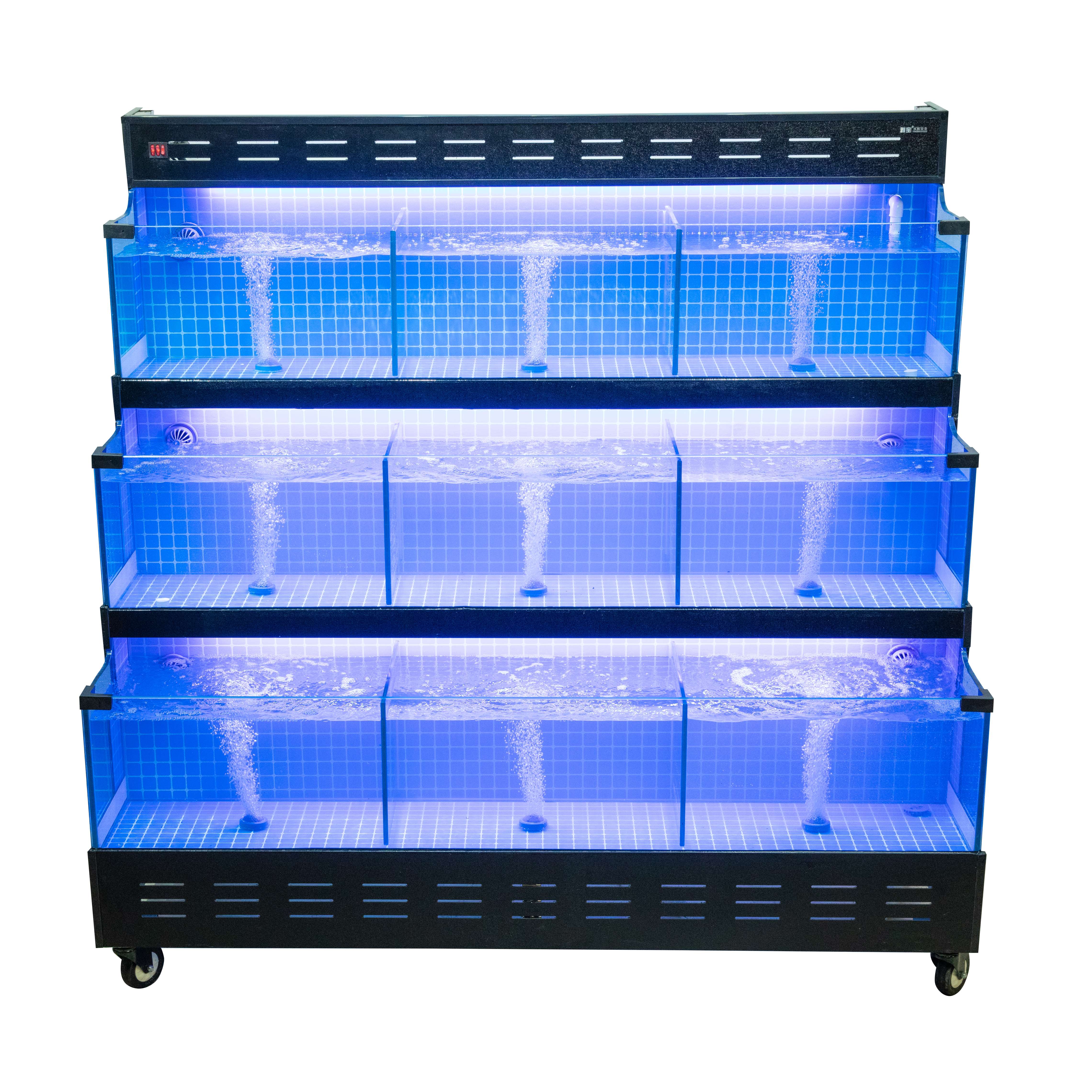 1.5 Meter Three Layers Complete System Restaurant Chains Market Fish Lobster Tilapia Display Solution Holding Live Seafood Tank