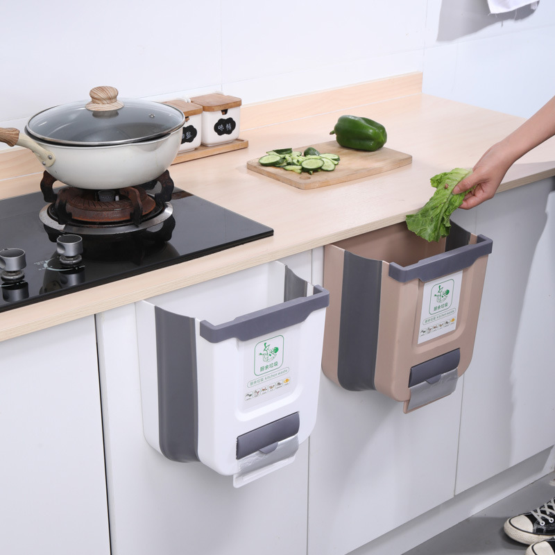 Eco-friendly Sustainable Collapsible Cabinet Door Suitable Hanging Folding Small Trash Can Waste Bin For Household Kitchen