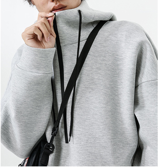 Casual loose hoodie space cotton air layer half-zip coat for men simple plain sweatshirt