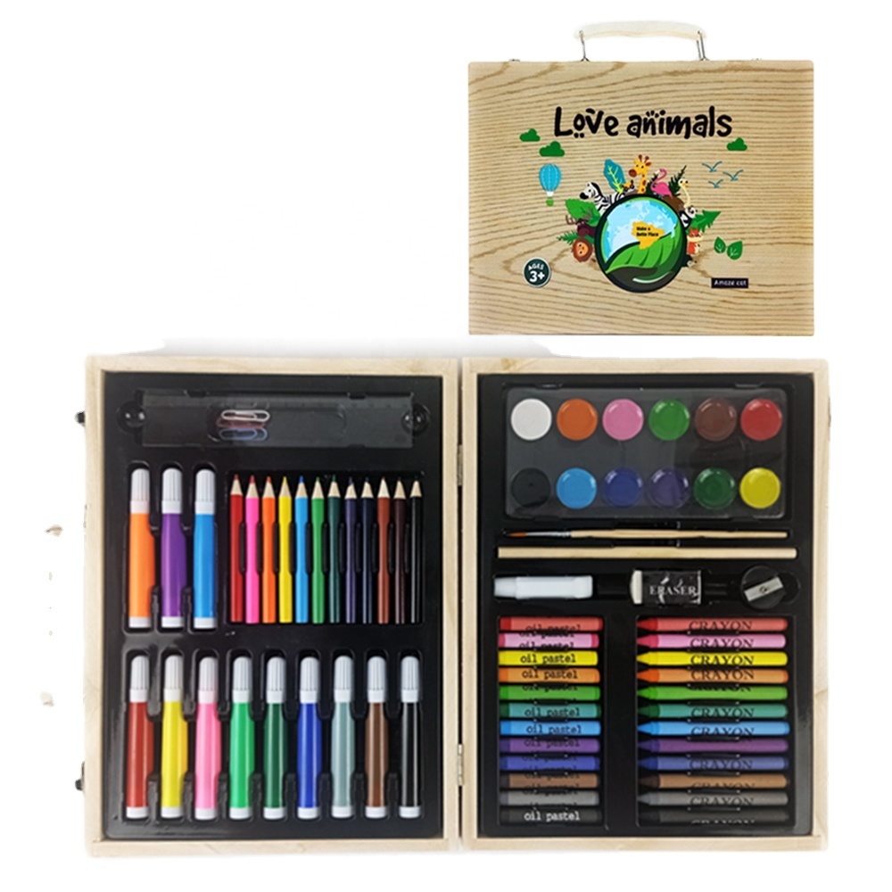 Заказной 70 шт. деревянная коробка подарка карандаш crayon акварель кисти дети живопись подарочные канцелярские принадлежности рисунок набор