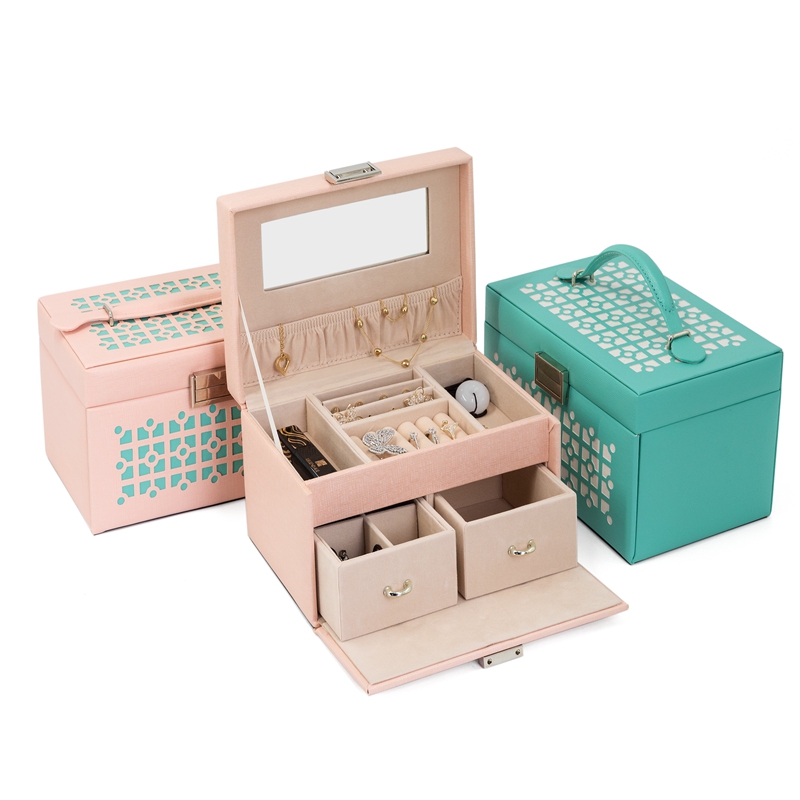 Retro Fashion Portable Jewelry Organizer Box Jewelry Packaging Box With Mirror And Drawer