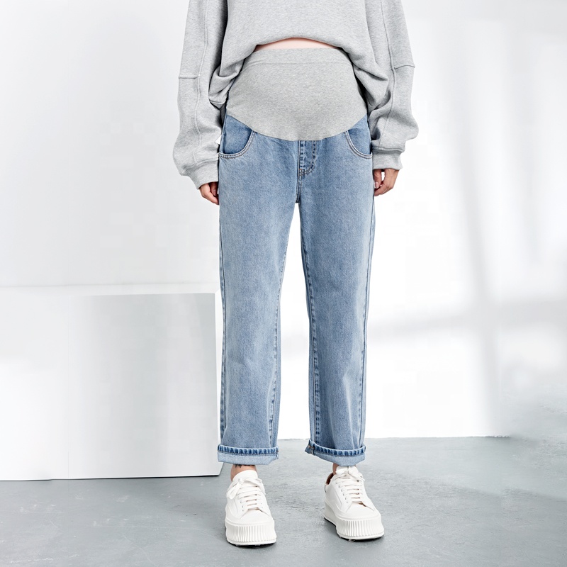 Wholesale Big Size Pregnant Denim Jean Mommy Clothing Pregnancy High Waist Custom Maternity Pants
