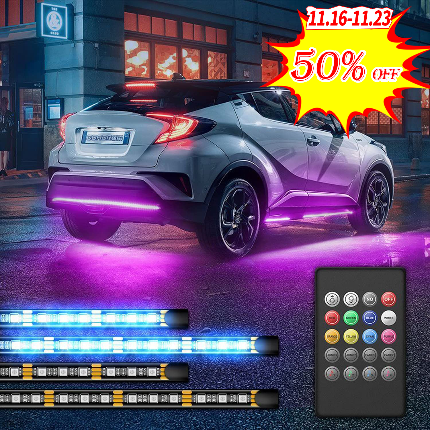 Smd5050 20 клавиш Rgb Изменение цвета атмосфера Автомобильный свет Водонепроницаемый Автомобильный интерьер освещение Светодиодная лента гибкий свет