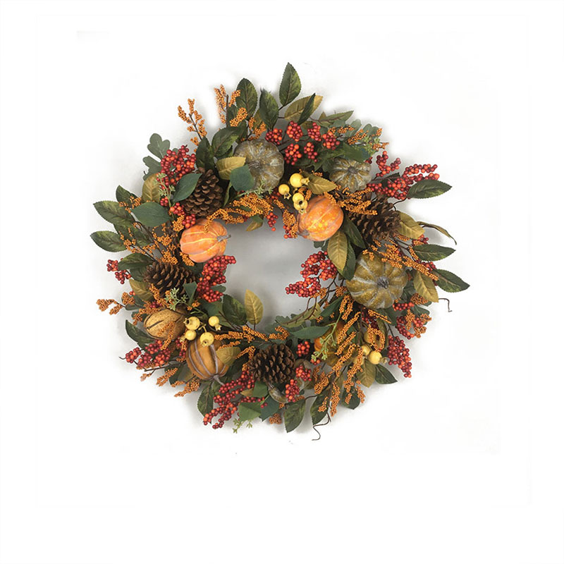 28" Artificial Autumn Fall Wreath hanger over the door for decoretion with Pumpkins