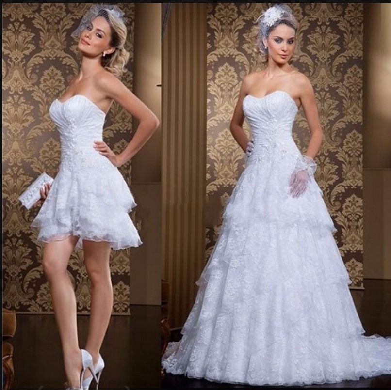 S464 New Fashion wholesale Strap Simple A-Line Tail With Detachable 2 pieces Drop Shipping Lace ball wedding dress