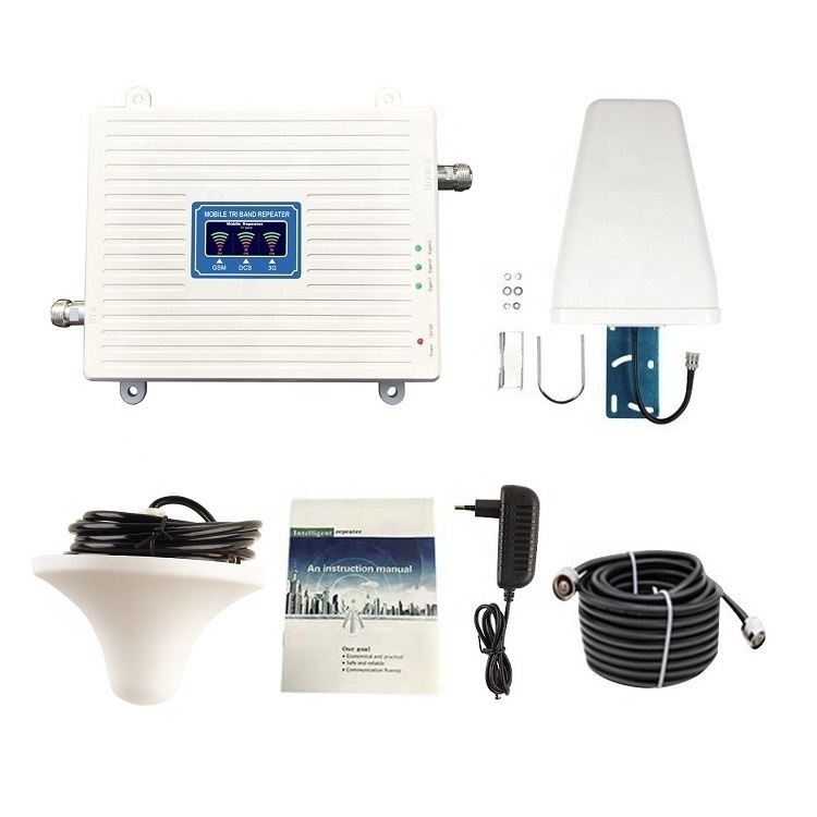 White color tri band repeater 900 1800 2100 mhz gsm 2g 3g 4g mobile signal booster amplifier
