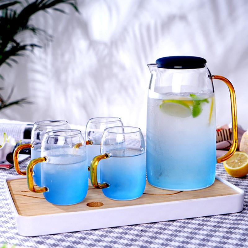 Gradient color glass jar set high borosilicate glass jug and two cups