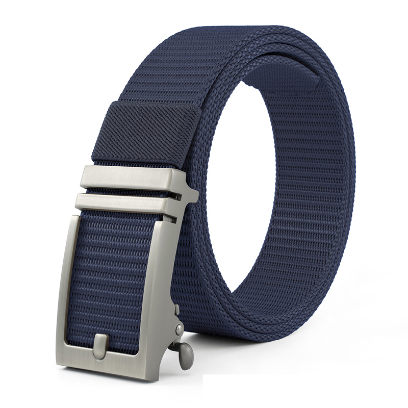 Thick Adjustable Golf Real Nylon Web Automatic Click Canvas Ratchet Belt Navy Blue Fabric Belts for Men