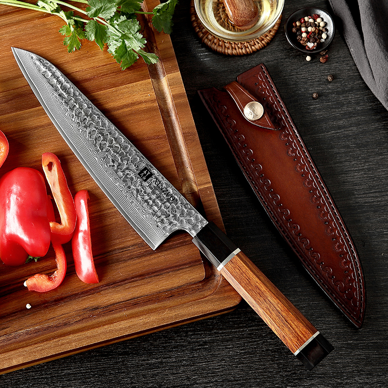 Супер острый японский шеф-нож из дамасской стали gyuto с Буйволом и белой латунной шайбой