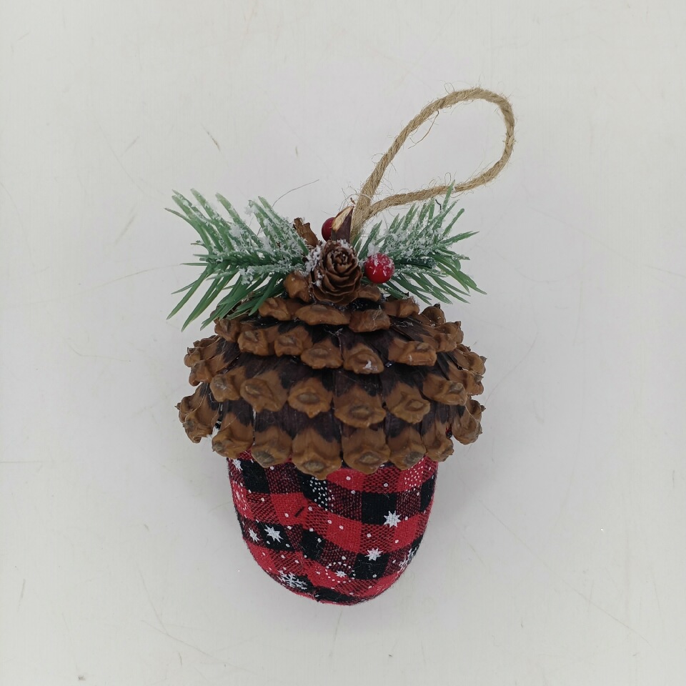 2021 New Christmas Hanging Wood Pine Cone Decor Foam Ball Star Red Ornament