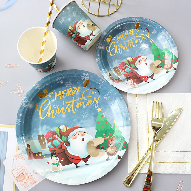 Christmas Party Decorative Disposable Plates Santa Claus Paper Tableware Set