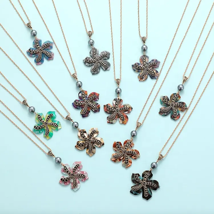 Multicolor Fashion Elegant Hawaiian Acrylic Necklace Earrings Jewelry Set For Women