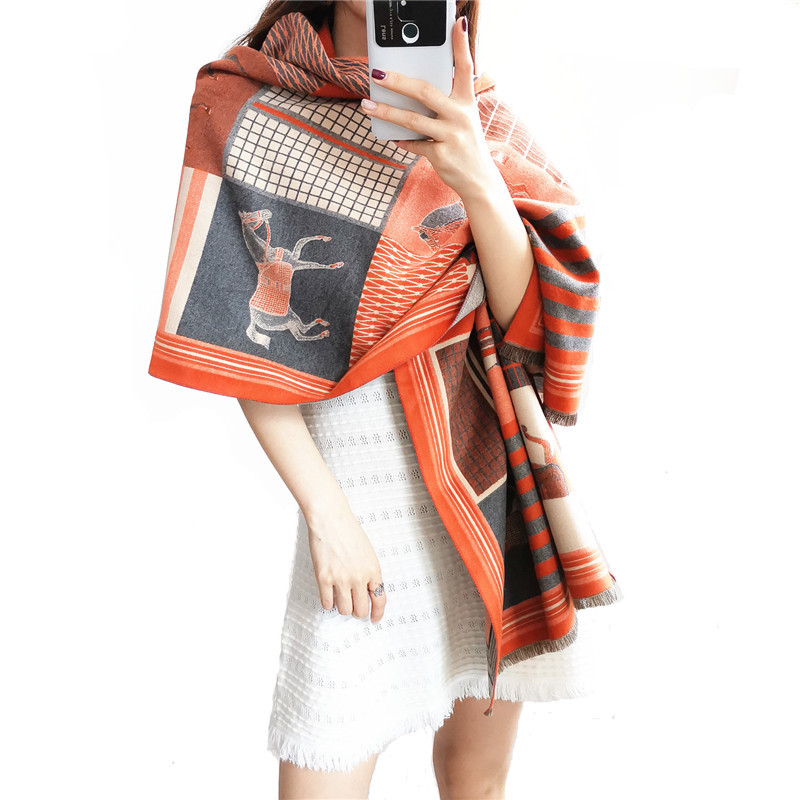 Trendy Fall Other Scarves Keep Warm New Fashion Korean Style Famous Brand Carriage Cashmere Acrylic Winter Fall Scarf for Women