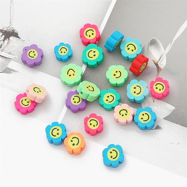 Bohemia rainbow color disc spacers beads flower polymer clay bead for jewelry making