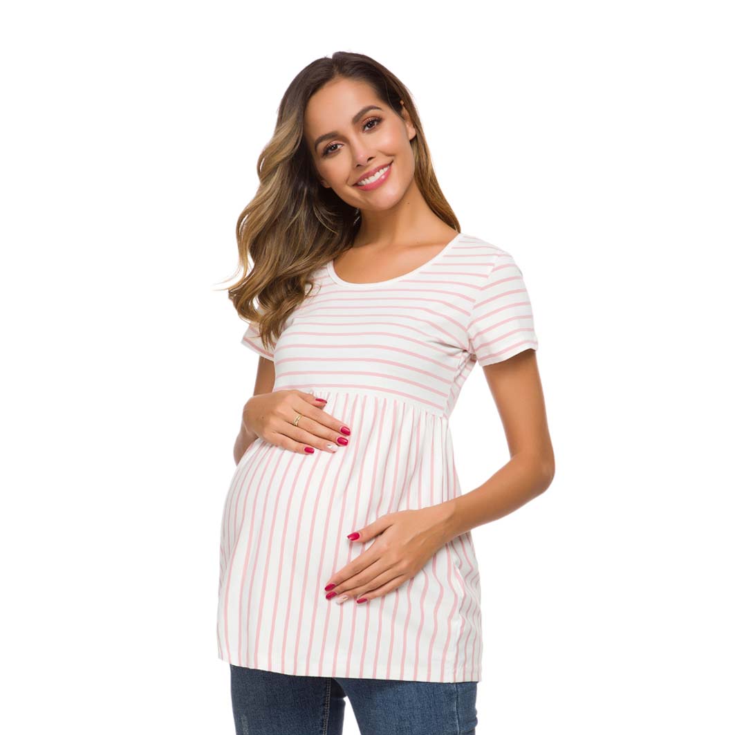 Comfortable Elegant Women Nursing Dresses Clothes Short Sleeves Maternity Top